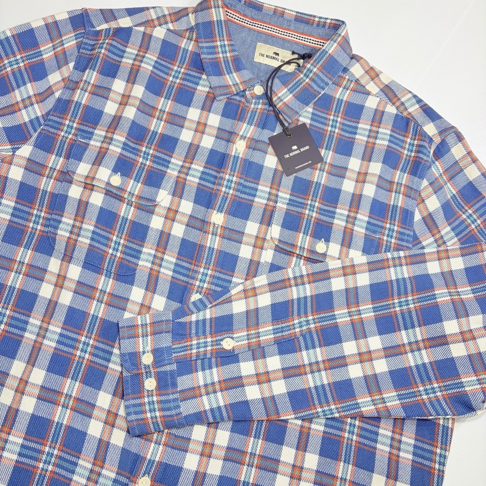 The Normal Brand Mens XXL Mountain Overshirt‎ Blue Plaid Button Up NWT